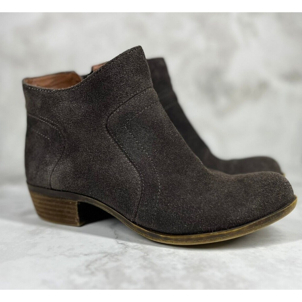 Lucky Brand Brolley Suede Ankle Booties Side Zip Women's 6M Gray Cowgirl Western